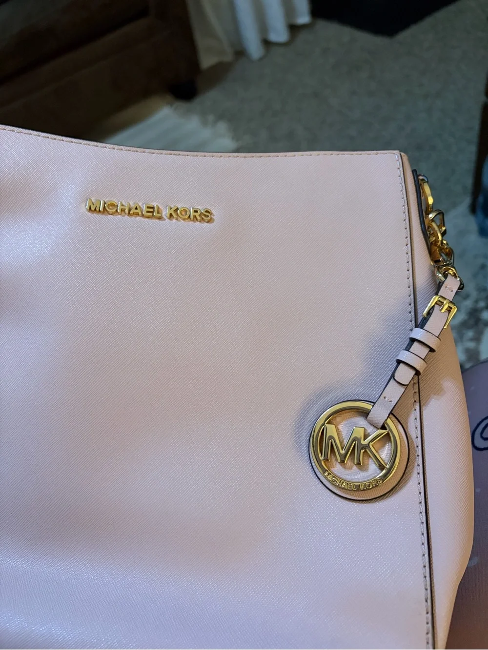 Michael Kors Blush Leather Crossbody with Gold Chain Strap